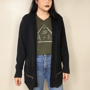 UNIF Urban Outfitters Cardigan Sweater Womens Medium Black Knit‎ Open Front